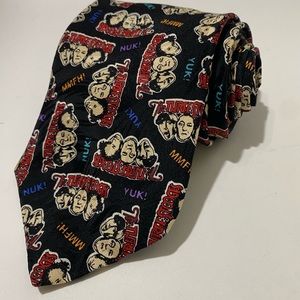 Vintage Three 3 Stooges 100% Imported Silk Black Beige Red 58" Made in USA